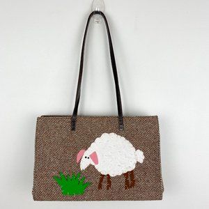 Moschino Novelty Top Handle Tweed Sheep Purse Bag